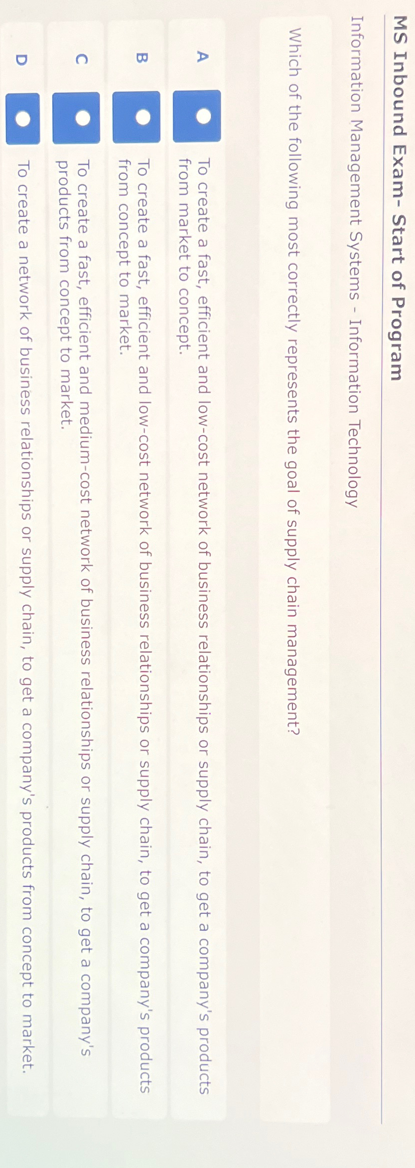  MS Inbound Exam- Start of Program Information Management Systems - Information