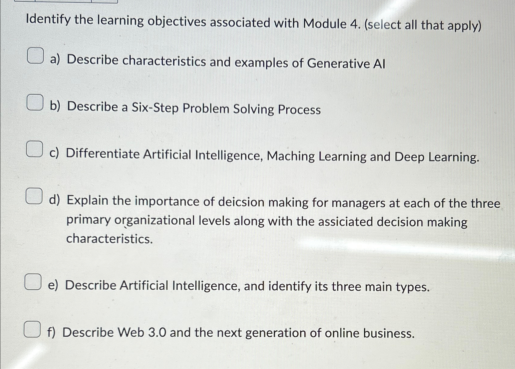  Identify the learning objectives associated with Module 4.(select all that apply)