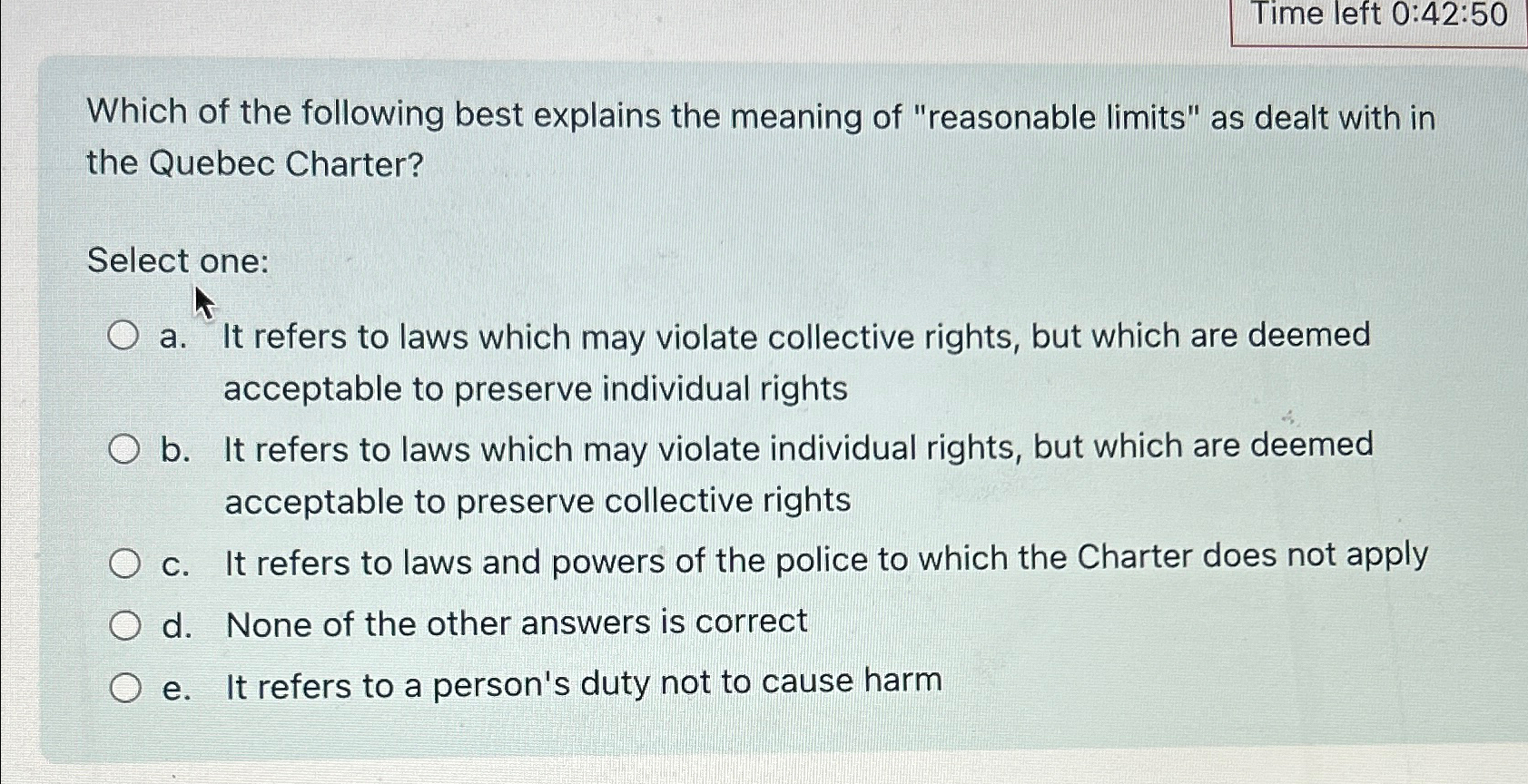  Time left 0:42:50 Which of the following best explains the meaning