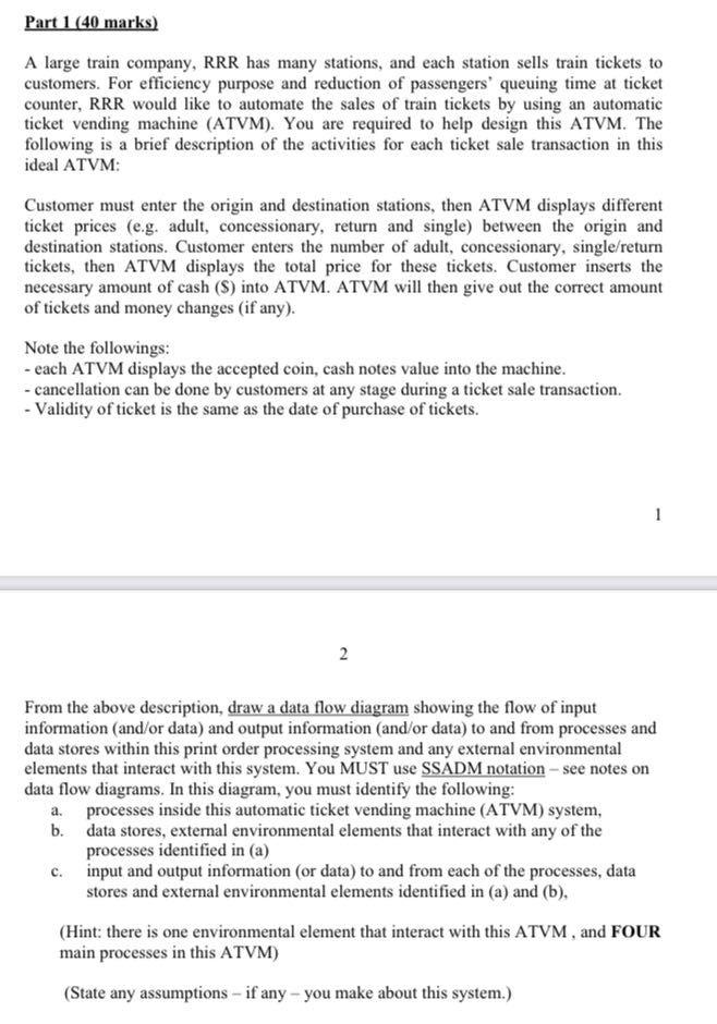 Part 1 (40 marks) A large train company, RRR has many