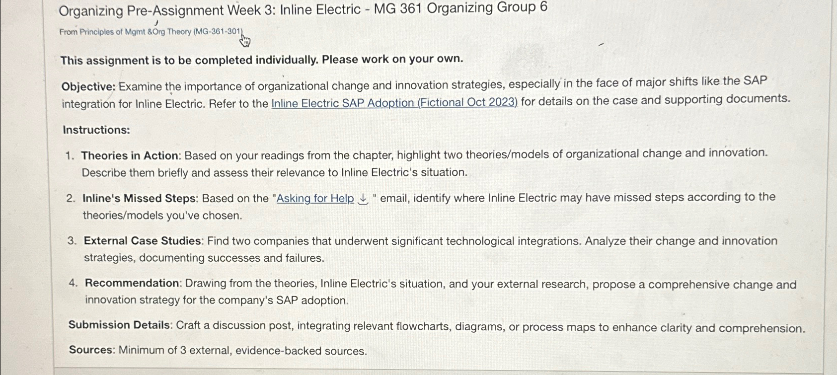  Organizing Pre-Assignment Week 3: Inline Electric - MG 361 Organizing Group