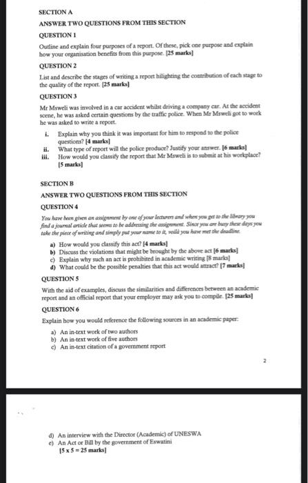  ANSWER TWO QUESTIONS FROM THIS SECTION QUESTION 1 Outline and explain