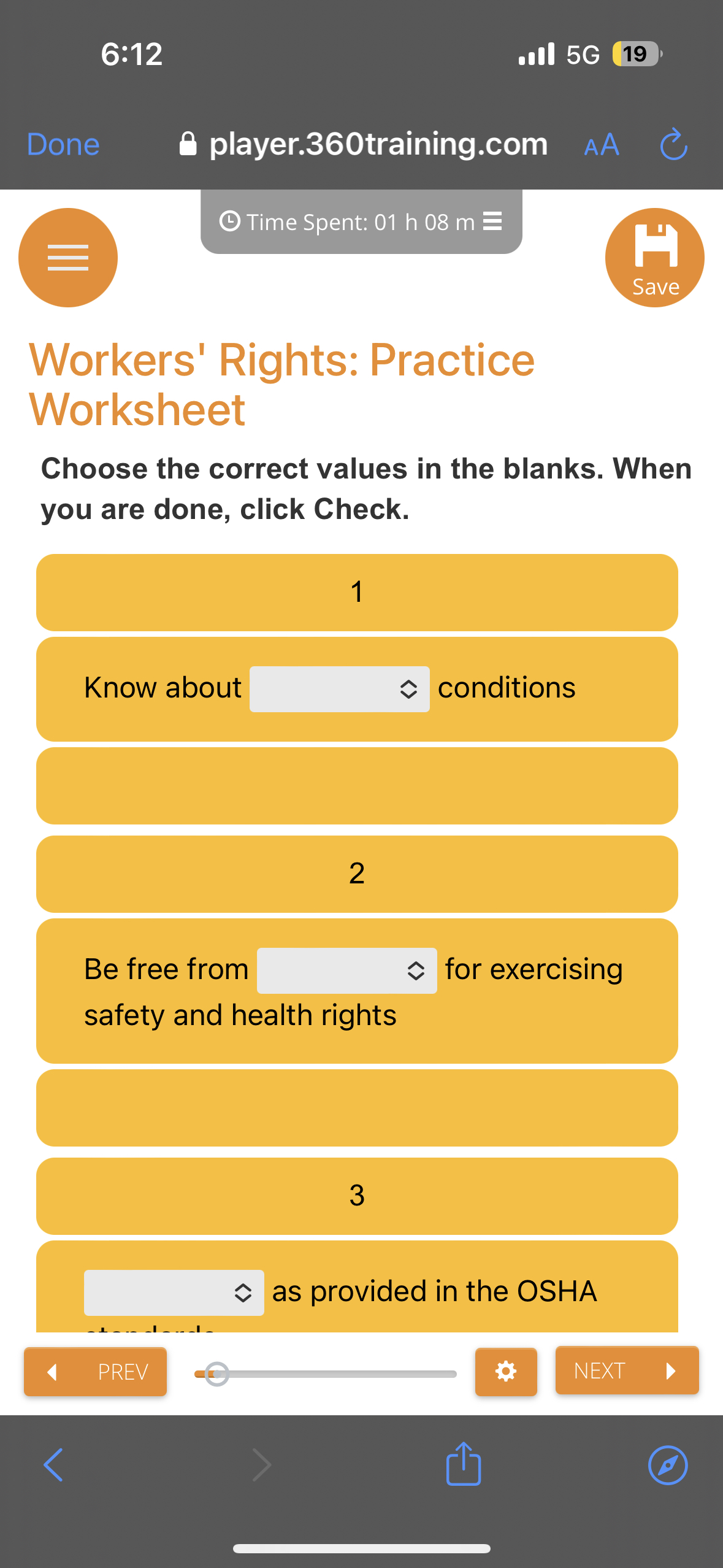  6:12 ull 5G 19 Done O player.360training.com (C) Time Spent: 01