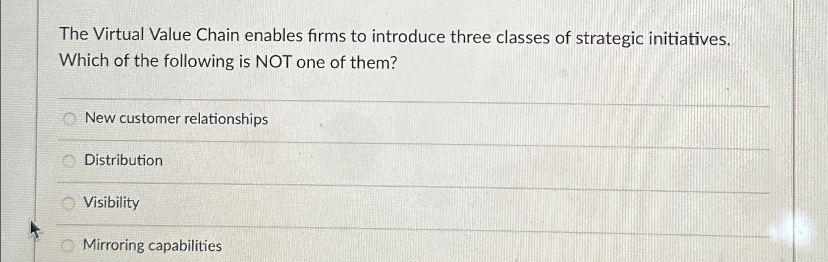  The Virtual Value Chain enables firms to introduce three classes of
