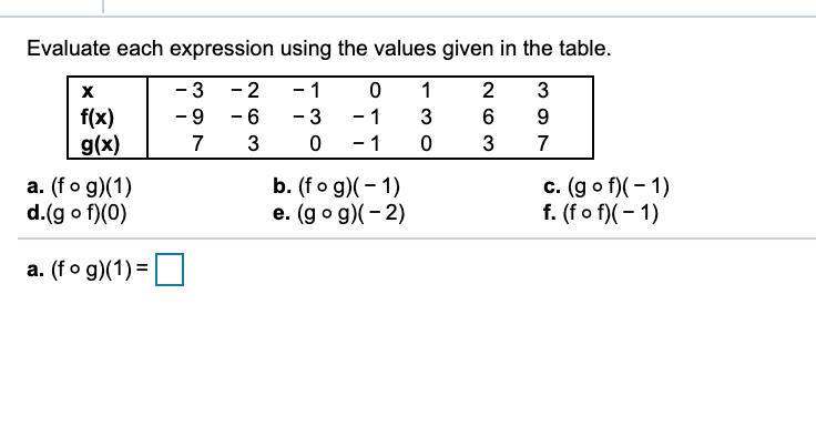 Please answer a-f Evaluate each expression using the values given in the