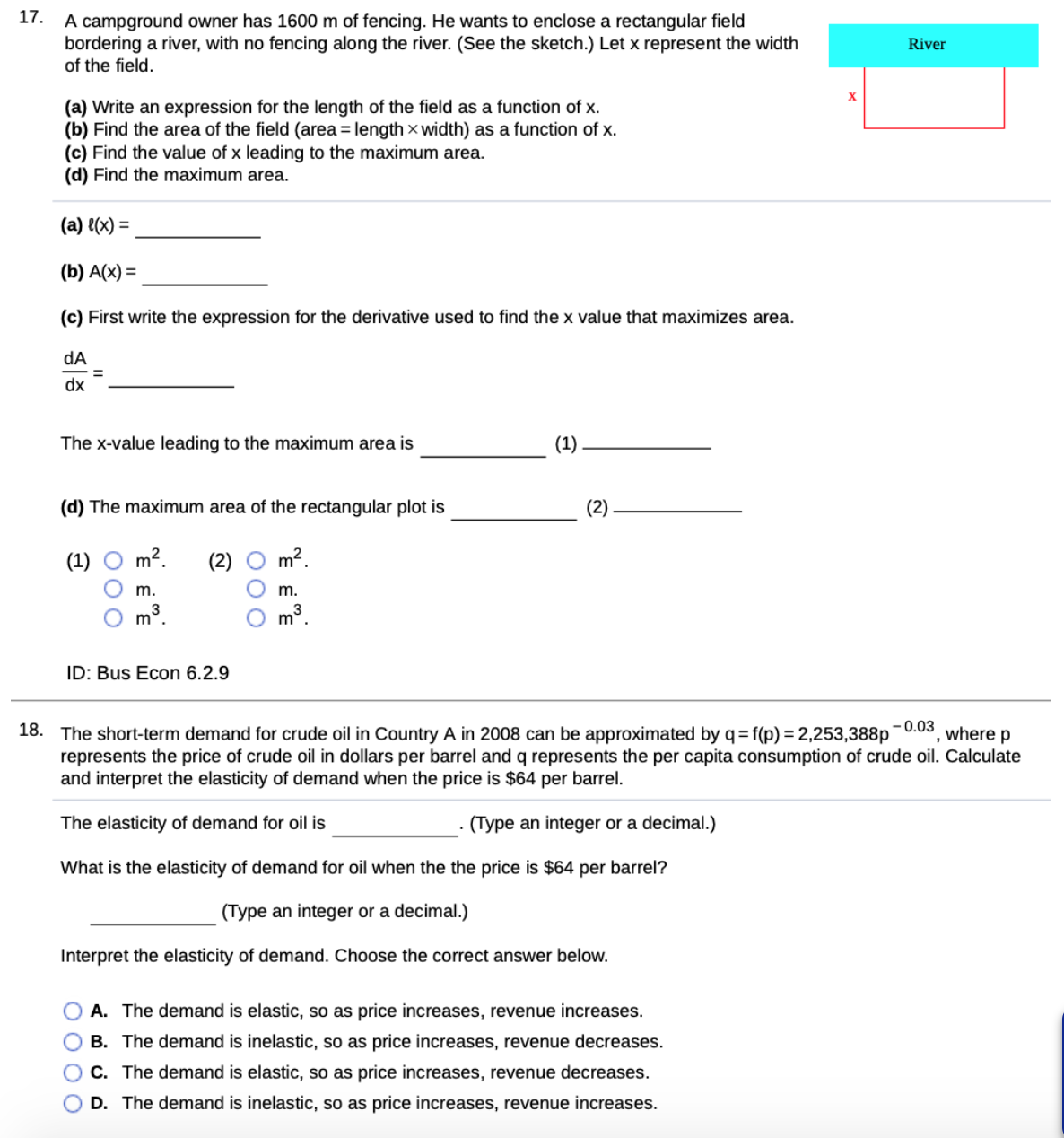 Please answer step by step. SHOW ALL WORK. 17- A campground owner