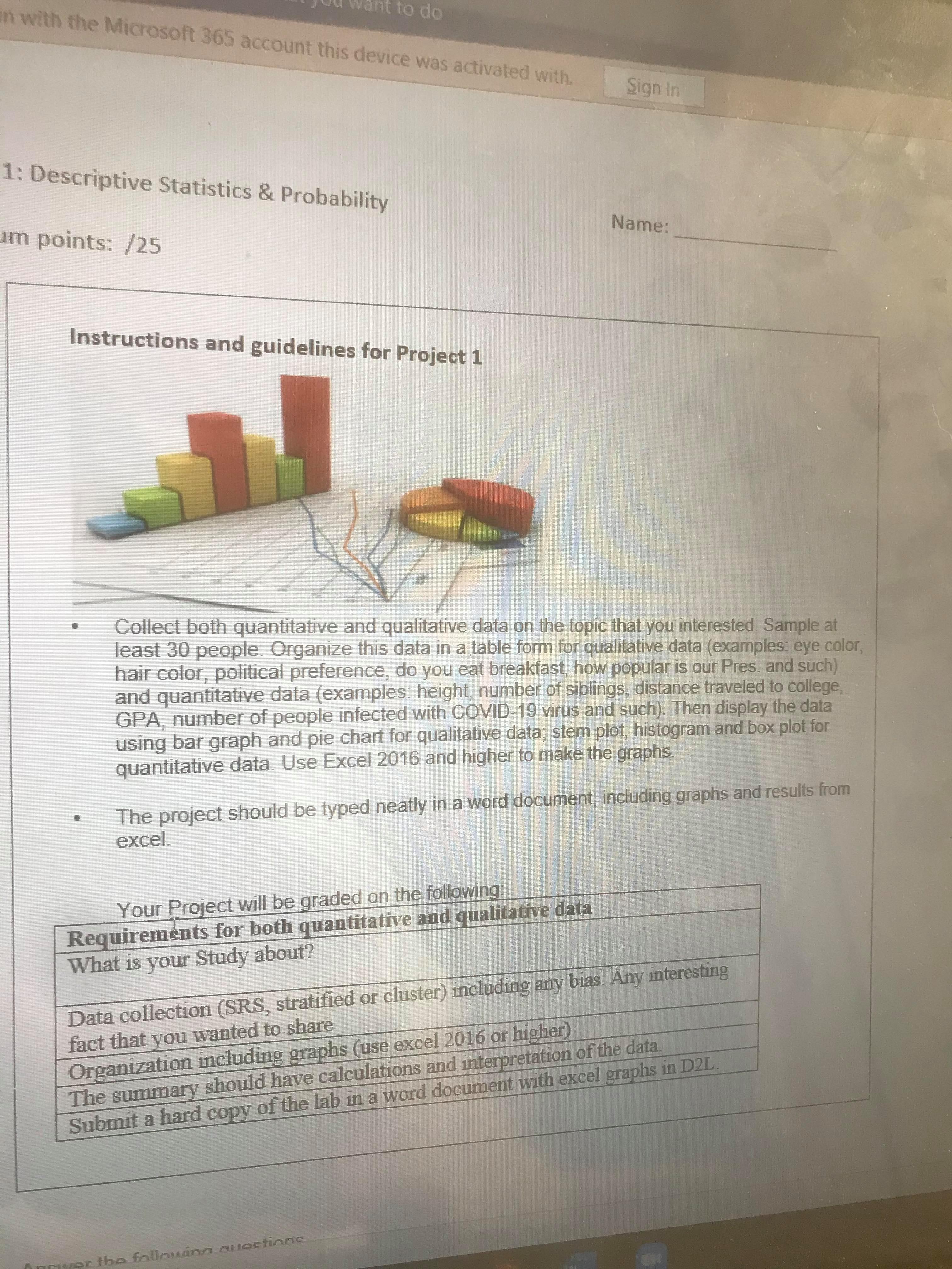 plot, histogram and box plot. Be sure to discuss if the quantitative
