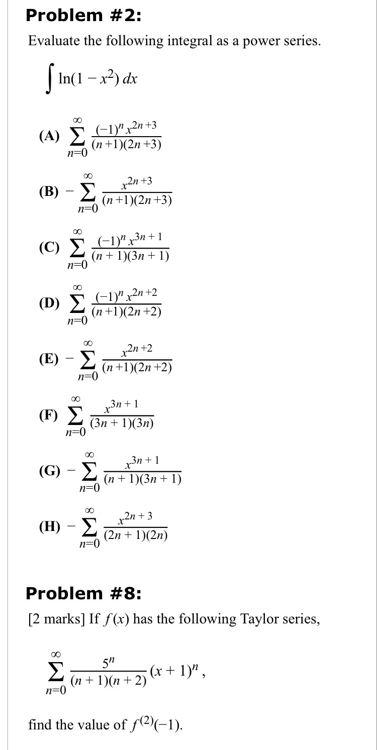 Pls answer this 2 questions, thank you! Problem #2: Evaluate the following