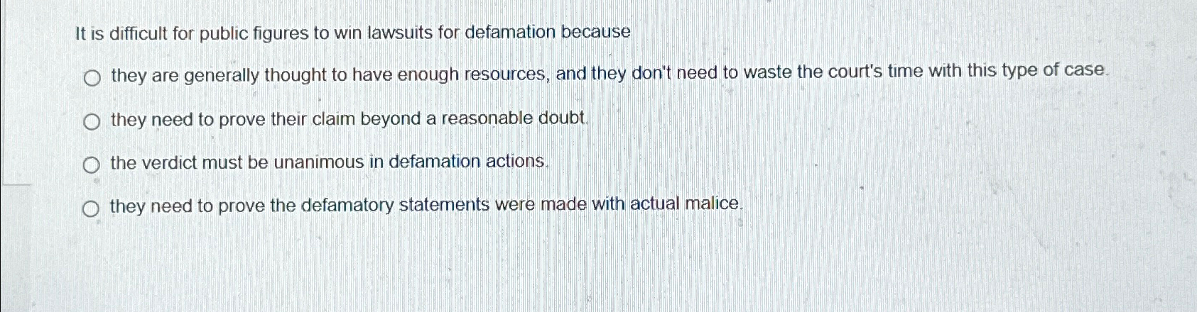  It is difficult for public figures to win lawsuits for defamation