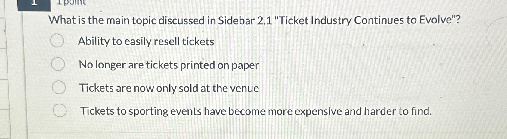  What is the main topic discussed in Sidebar 2.1 "Ticket Industry