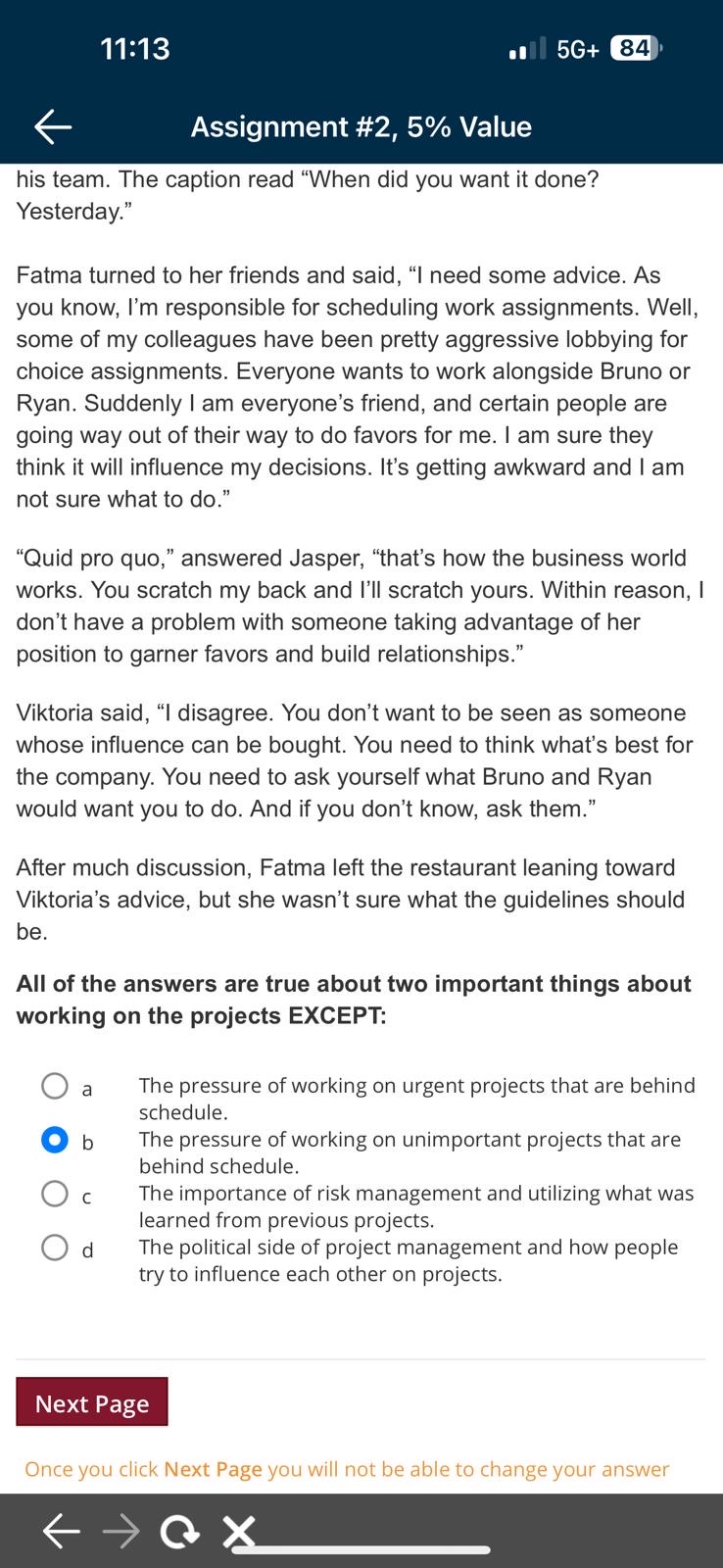  11:13 * 5G+ 84 Assignment #2,5% Value his team. The caption