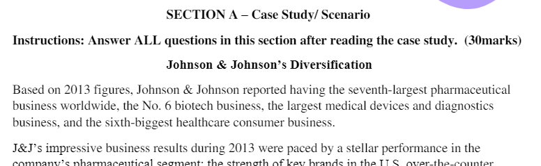  SECTION A - Case Study/ Scenario Instructions: Answer ALL questions in