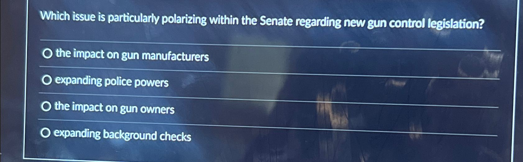  Which issue is particularly polarizing within the Senate regarding new gun