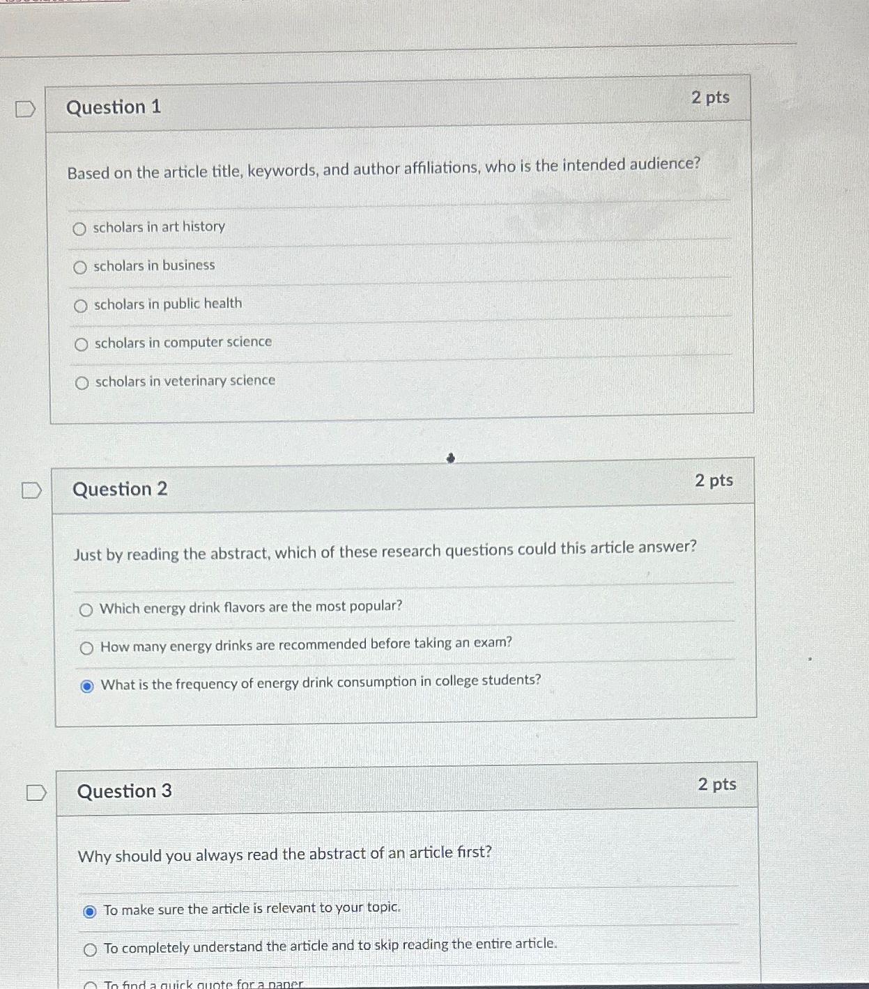  Question 1 2pts Based on the article title, keywords, and author