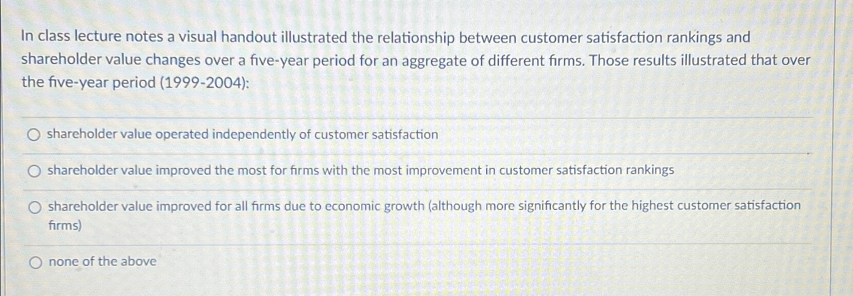  In class lecture notes a visual handout illustrated the relationship between