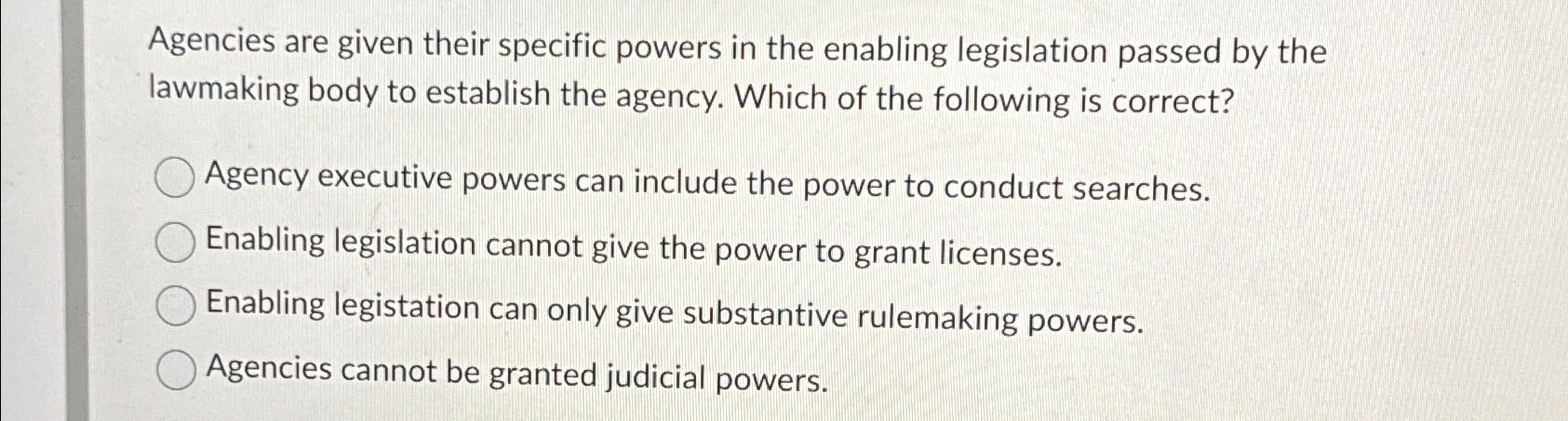 Agencies are given their specific powers in the enabling legislation passed