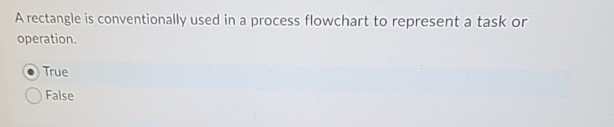 A rectangle is conventionally used in a process flowchart to represent