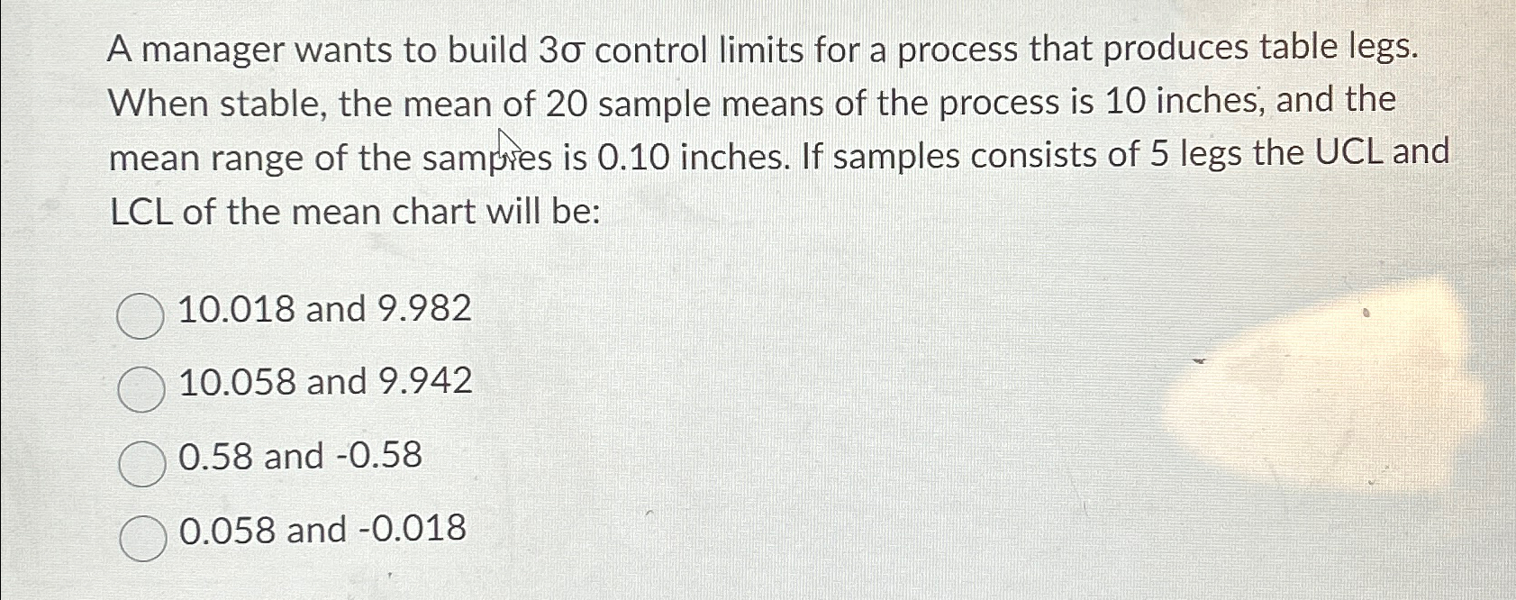  A manager wants to build 3 control limits for a process
