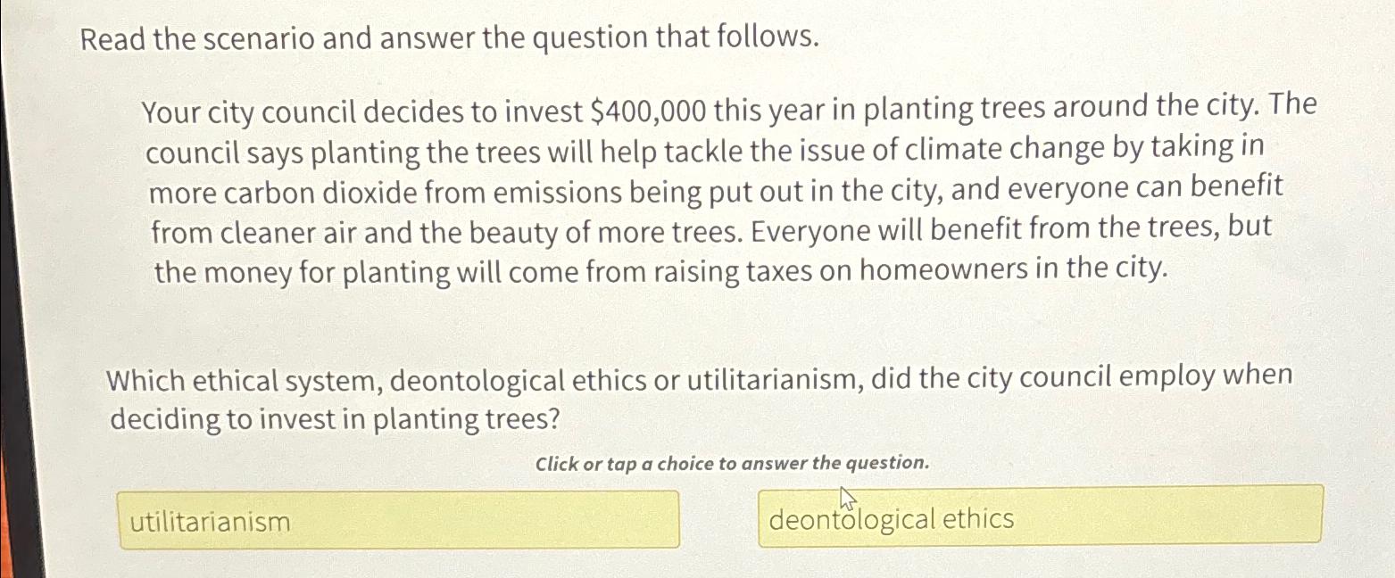  Read the scenario and answer the question that follows. Your city