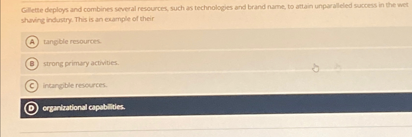  Gillette deploys and combines several resources, such as technologies and brand