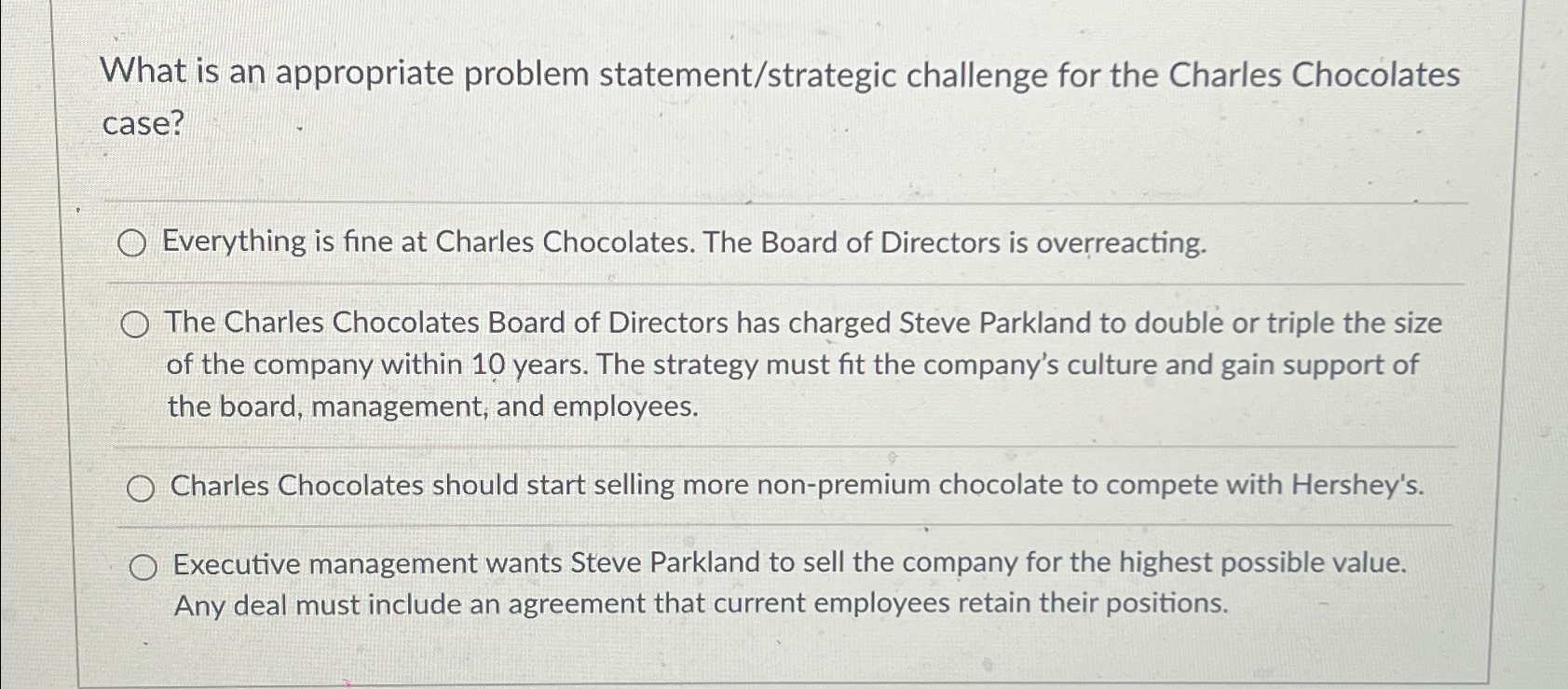  What is an appropriate problem statement/strategic challenge for the Charles Chocolates