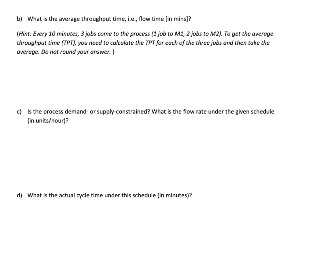 are the names for four machines. The numbers are activity times in