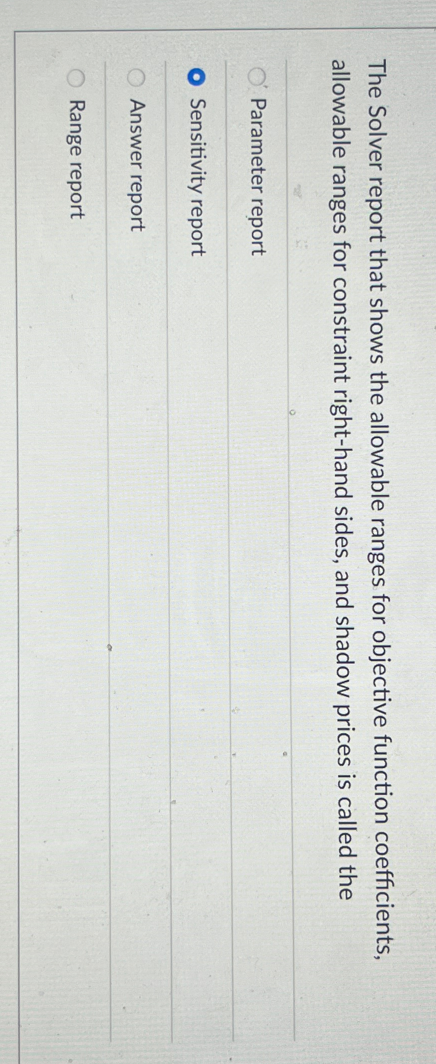  The Solver report that shows the allowable ranges for objective function
