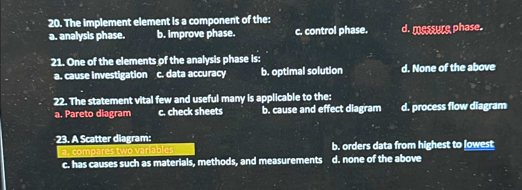  The implement element is a component of the: a. analysis phase.