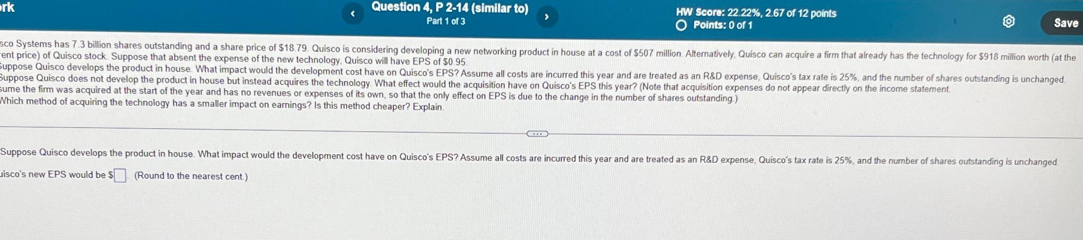  Question 4, P 2-14(similar to) HW Score: 22.22%,2.67 of 12 points