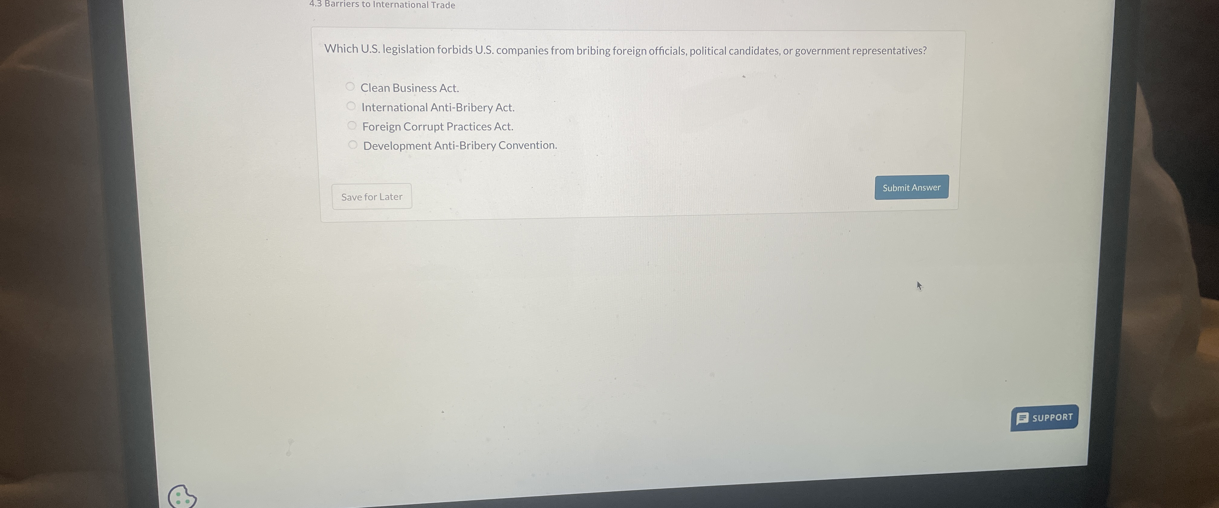  4.3 Barriers to International Trade Which U.S. legislation forbids U.S. companies
