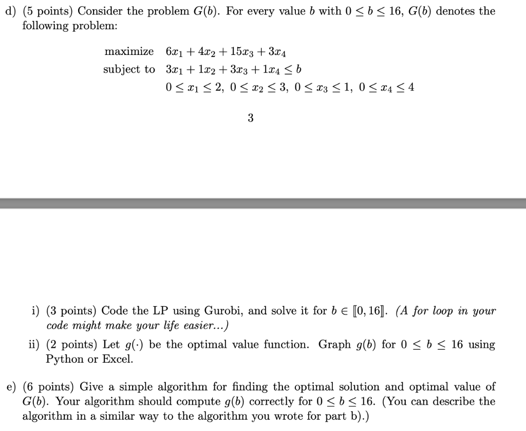  1) (5 points) Consider the problem G(b). For every value b