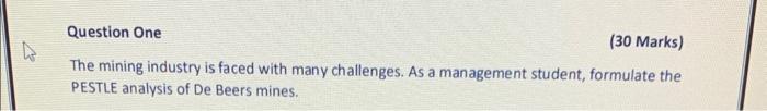  Question One (30 Marks) The mining industry is faced with many
