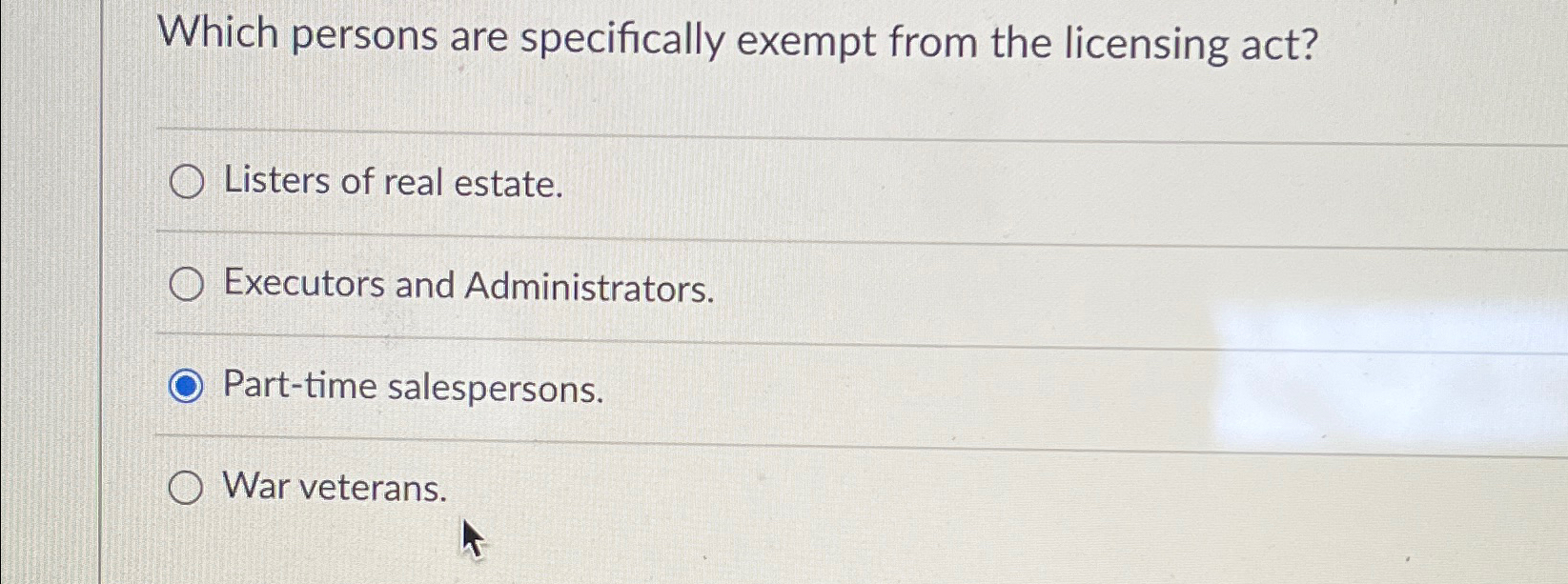  Which persons are specifically exempt from the licensing act? Listers of