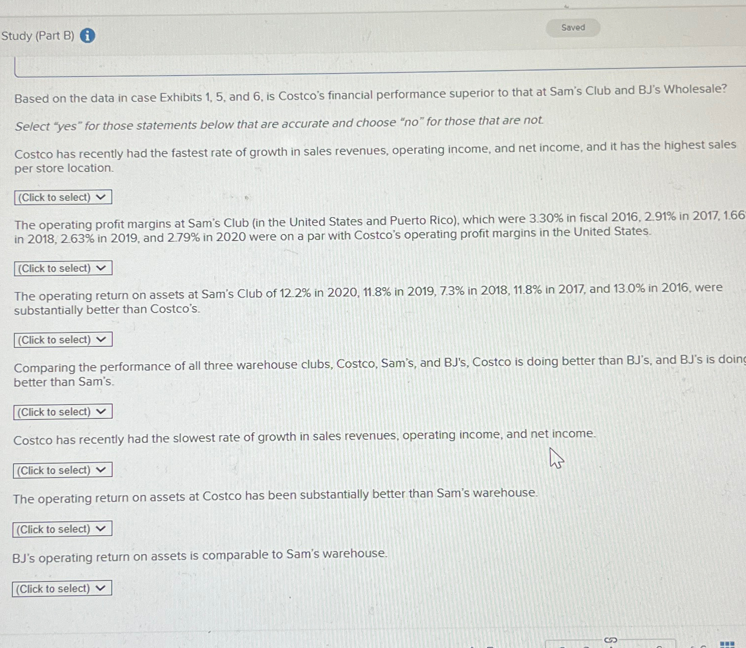  Study (Part B) i Based on the data in case Exhibits
