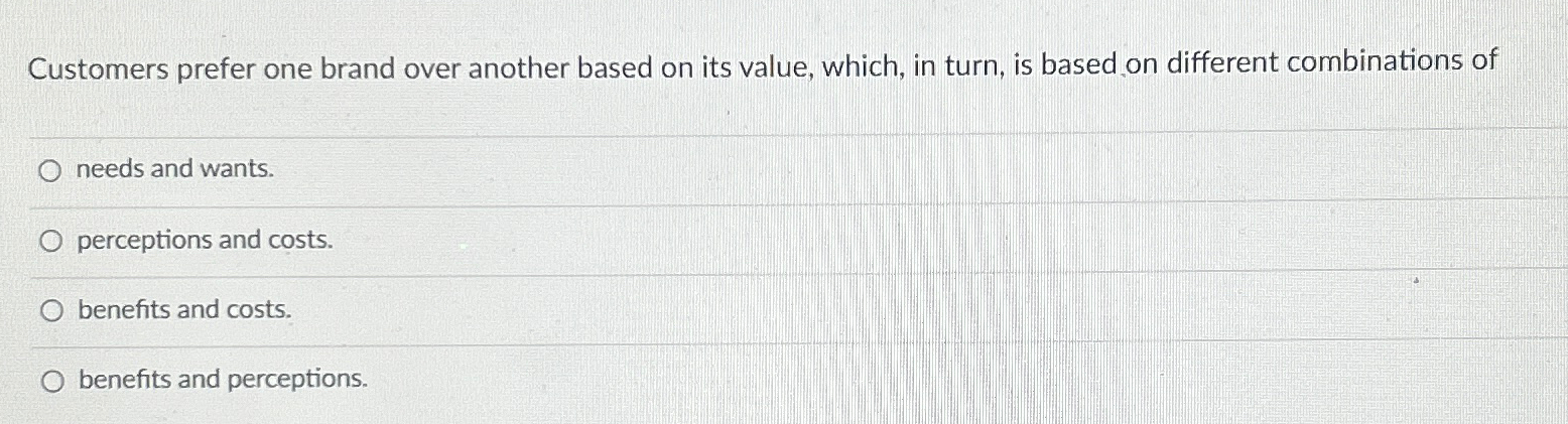  Customers prefer one brand over another based on its value, which,