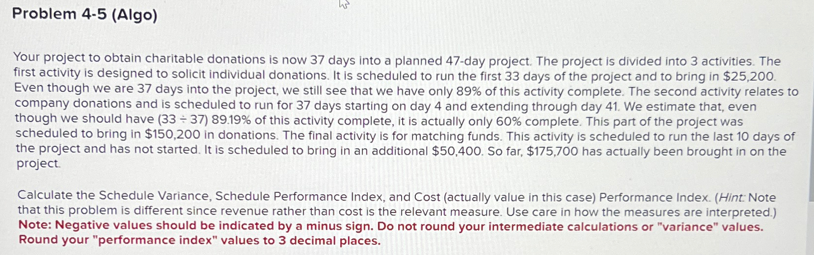  Problem 4-5(Algo) Your project to obtain charitable donations is now 37