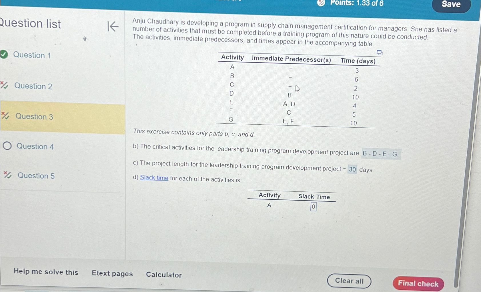  Question list Anju Chaudhary is developing a program in supply chain