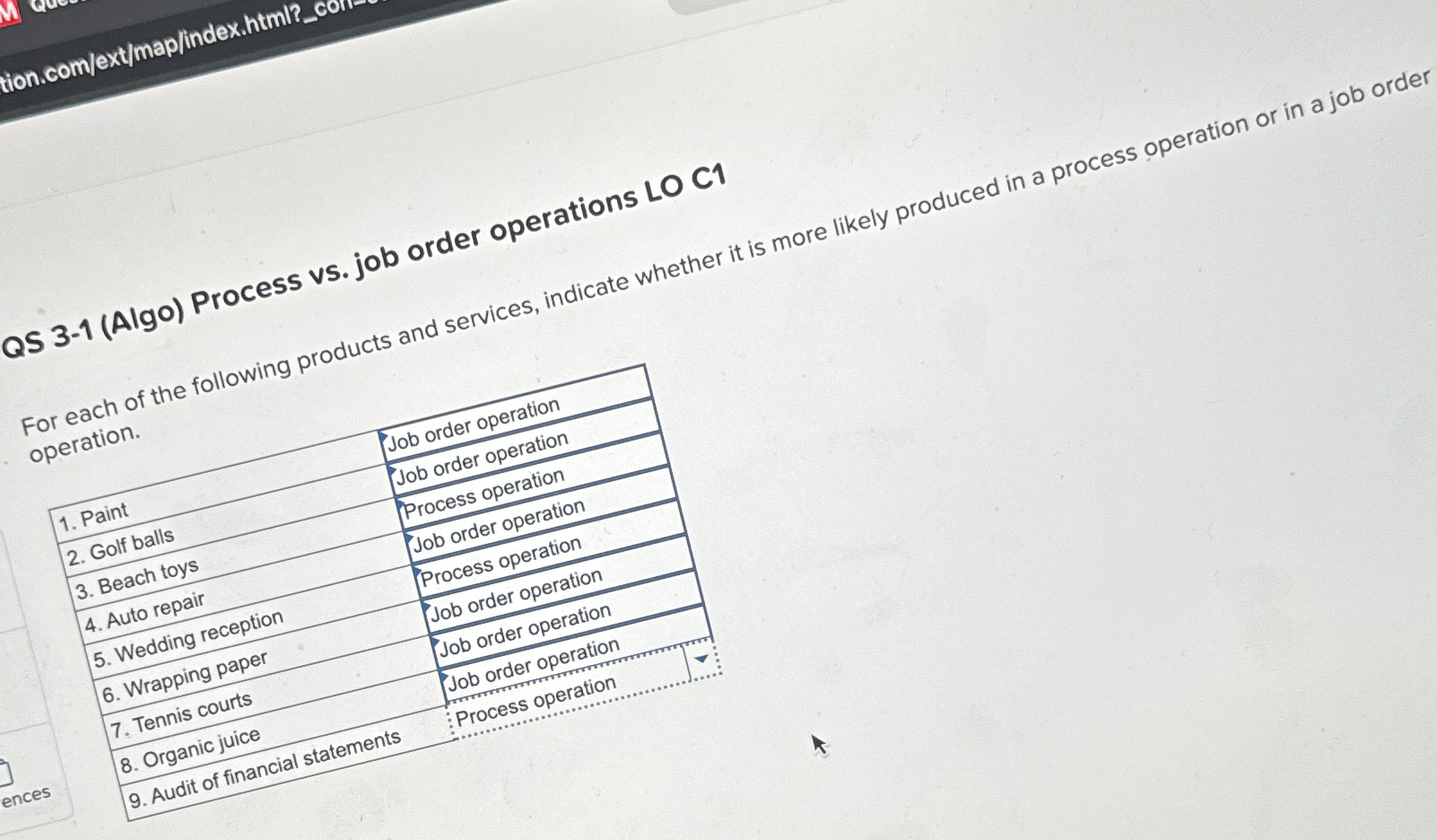  tion.com/ext/map/index.htmil? QS 3-1(Algo) Process vs. job order operations LO C1 operation.
