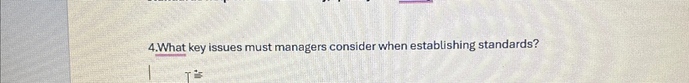  4.What key issues must managers consider when establishing standards? 