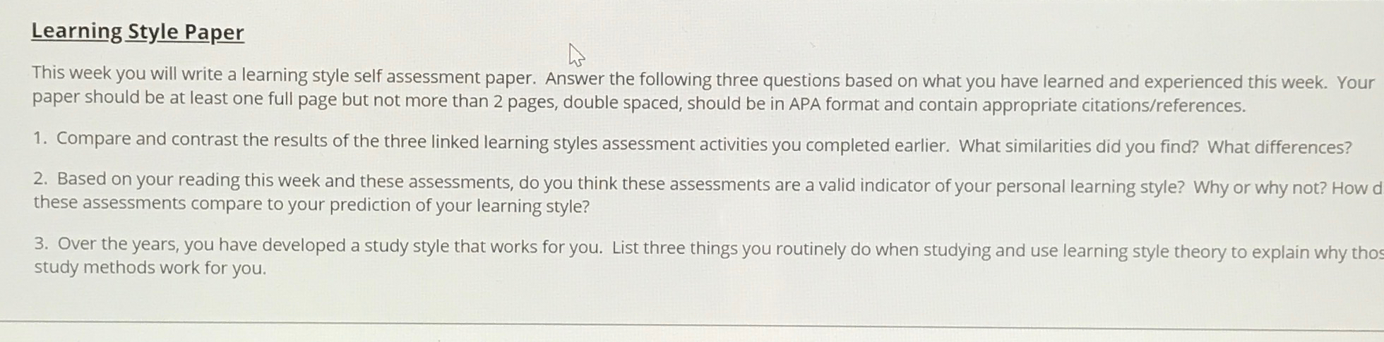  Learning Style Paper This week you will write a learning style