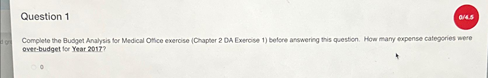  Question 1 04.5 Complete the Budget Analysis for Medical Office exercise