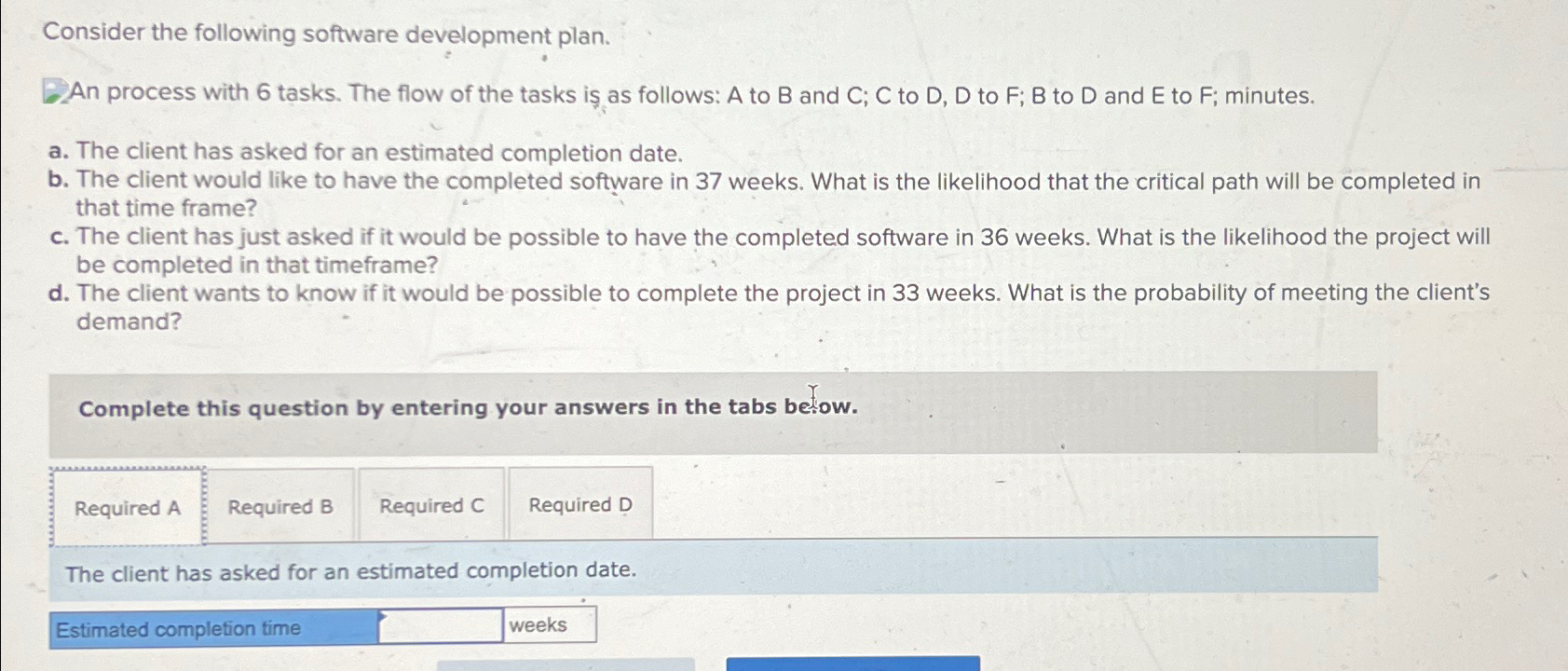  Consider the following software development plan. 2An process with 6 tasks.