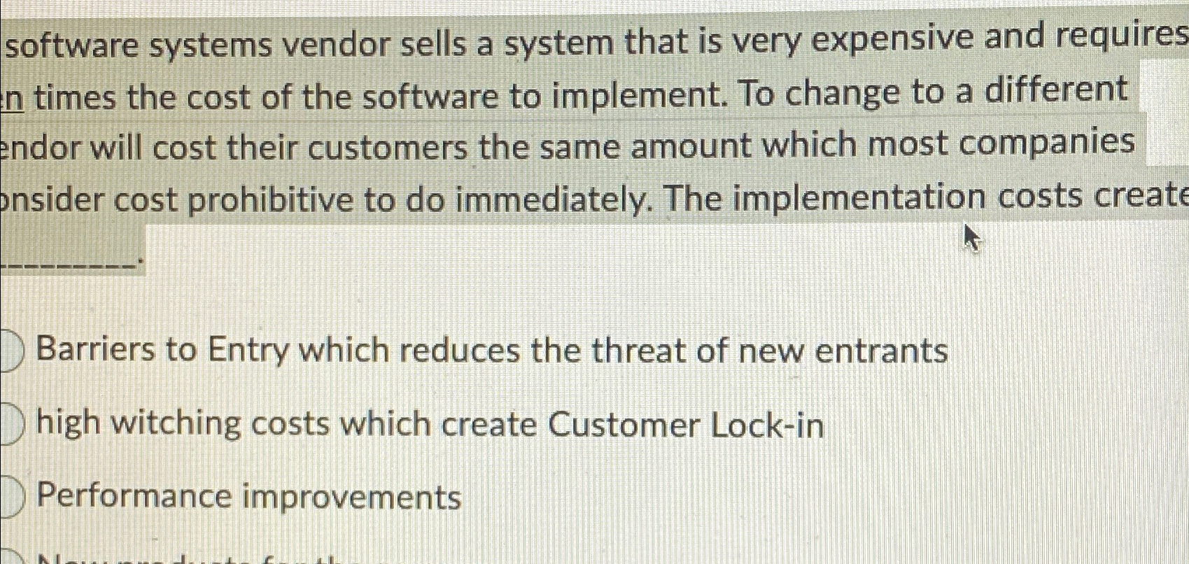  software systems vendor sells a system that is very expensive and