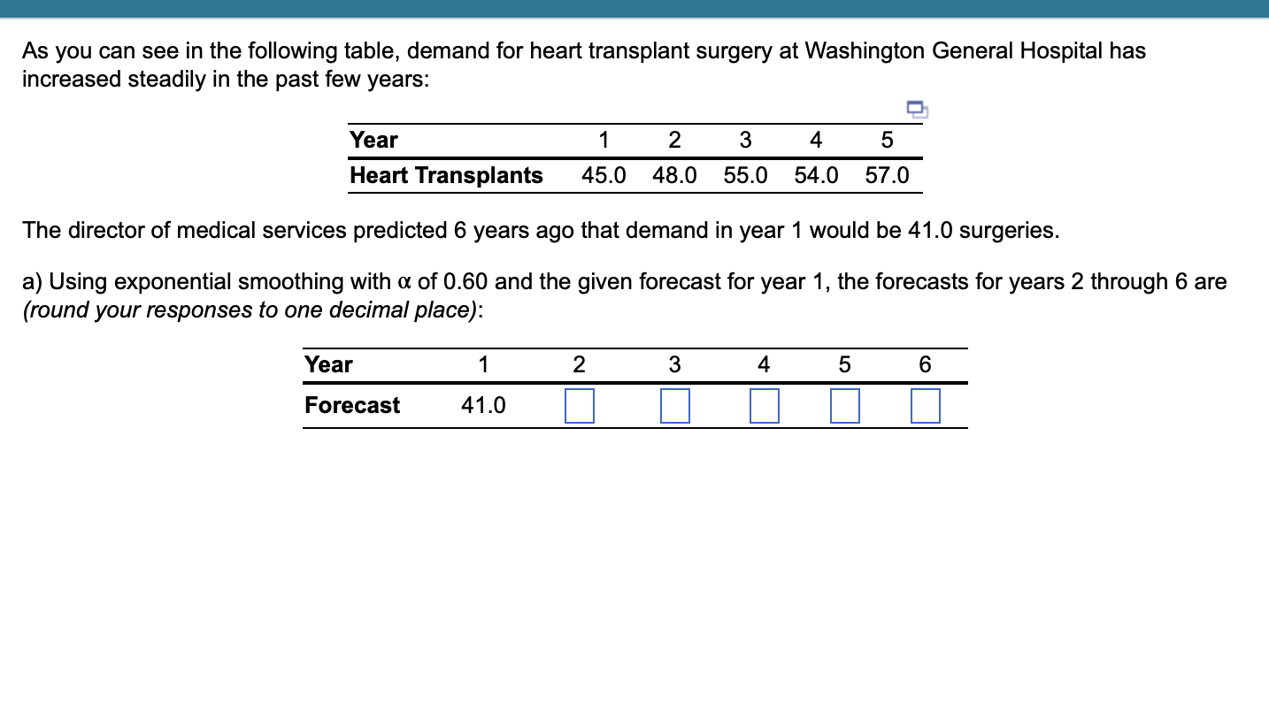  a) Using exponential smoothing with of 0.60 and the given forecast