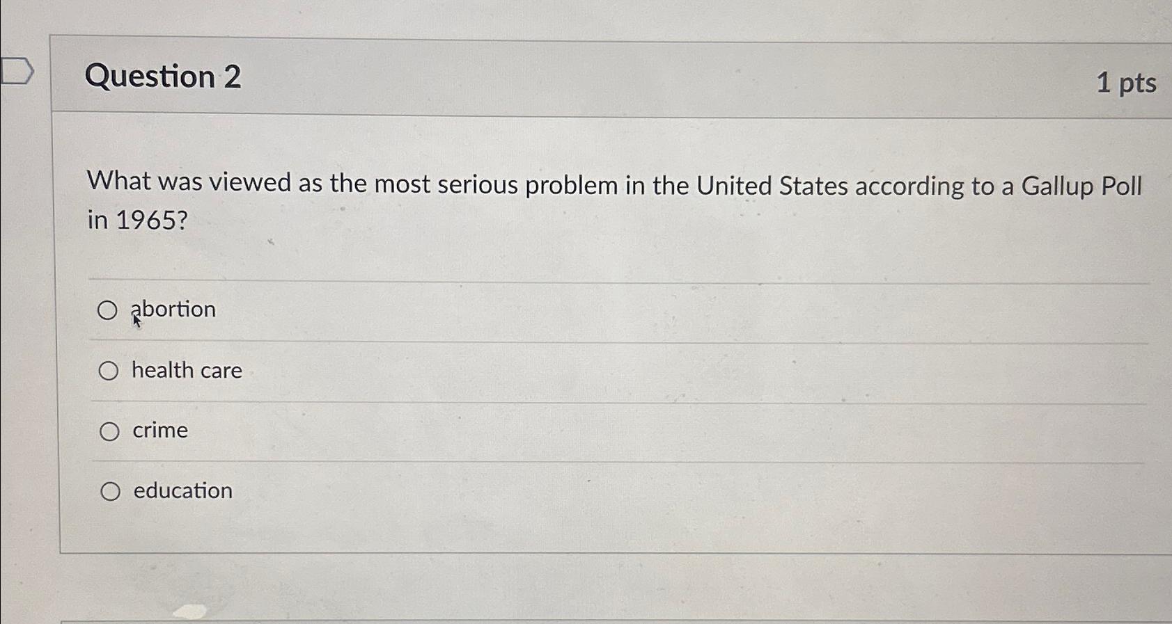  Question 2 1 pts What was viewed as the most serious