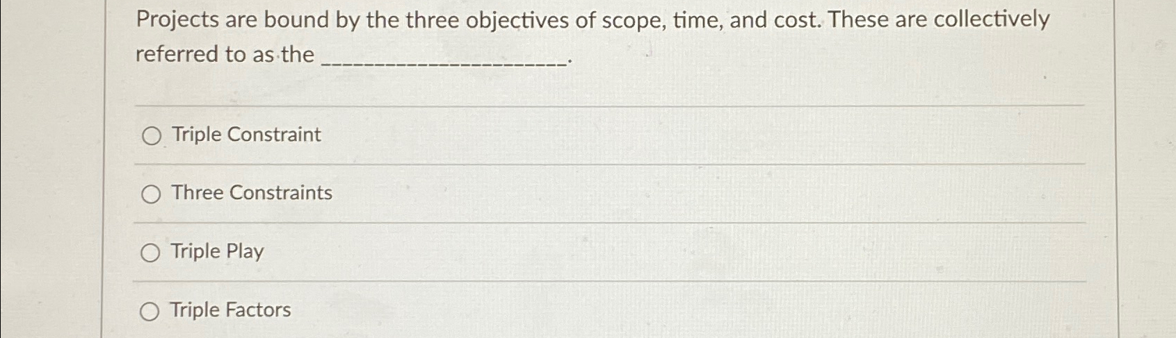  Projects are bound by the three objectives of scope, time, and