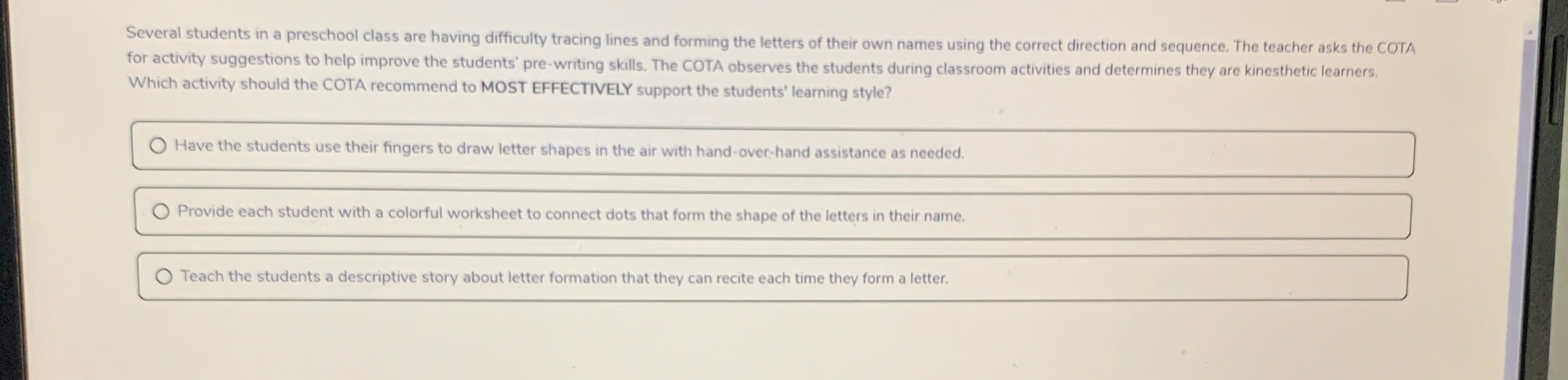  Several students in a preschool class are having difficulty tracing lines