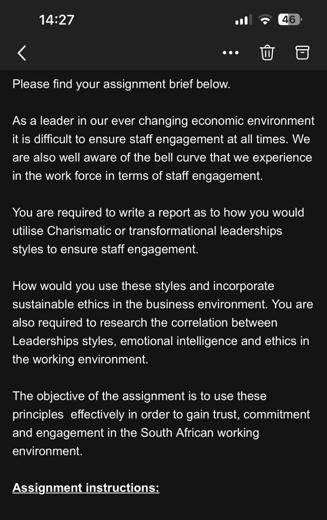 Please find your assignment brief below. As a leader in our