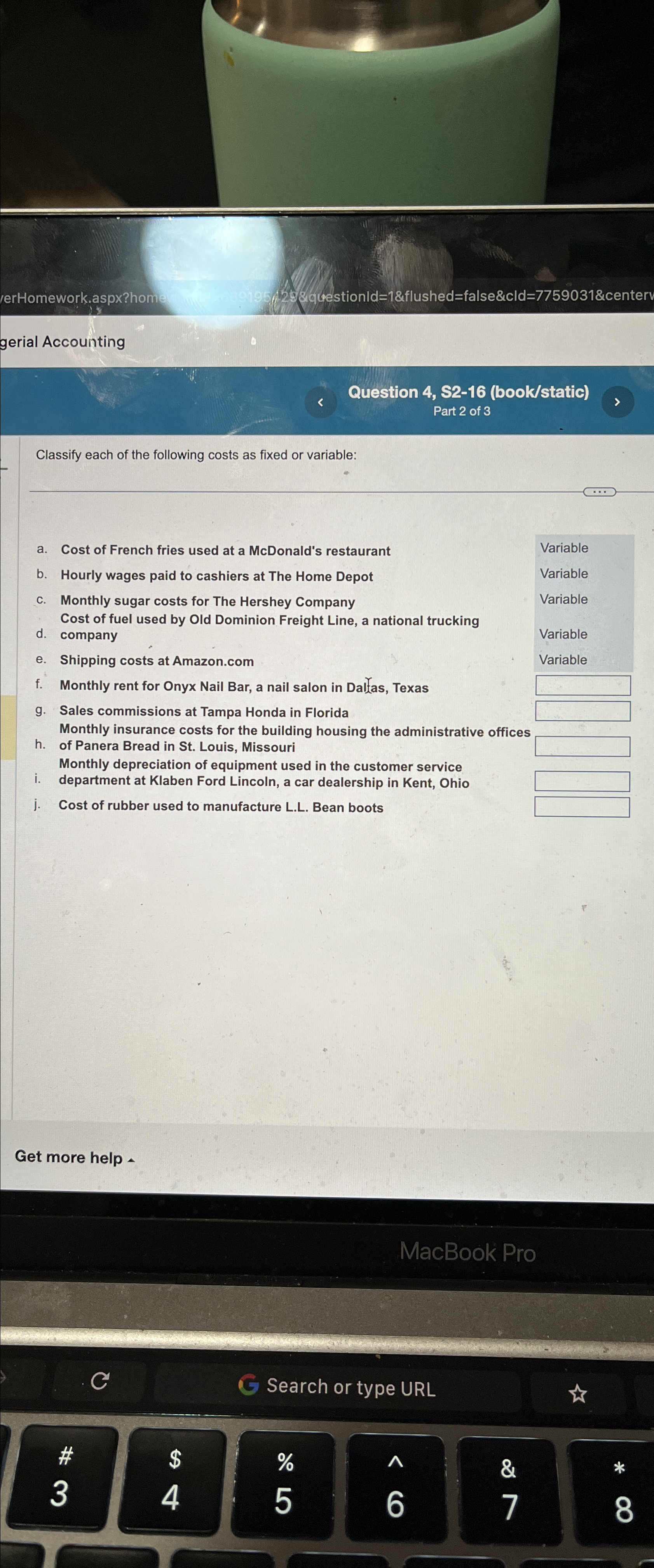  Question 4, S2-16(book/static) Part 2 of 3 Classify each of the