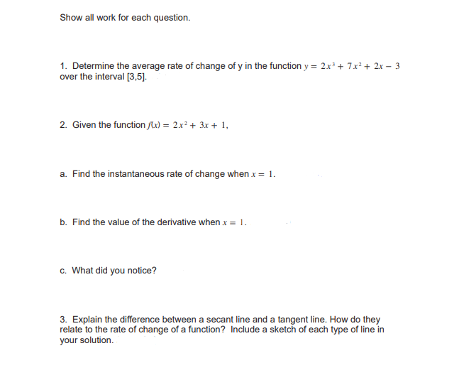 Can someone answer and show the work for each question? Show all